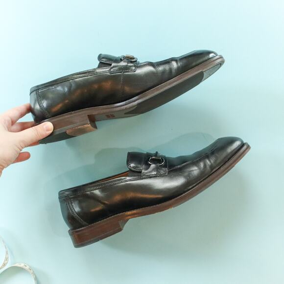 Johnston & Murphy Black Almond Toe Silver Horsebit Loafers Mens Size 10.5 - Picture 4 of 9